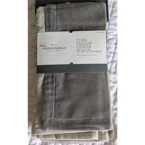 Threshold Toss Pillow Cover Gray 18" Square Velvet Texture/Linen Back